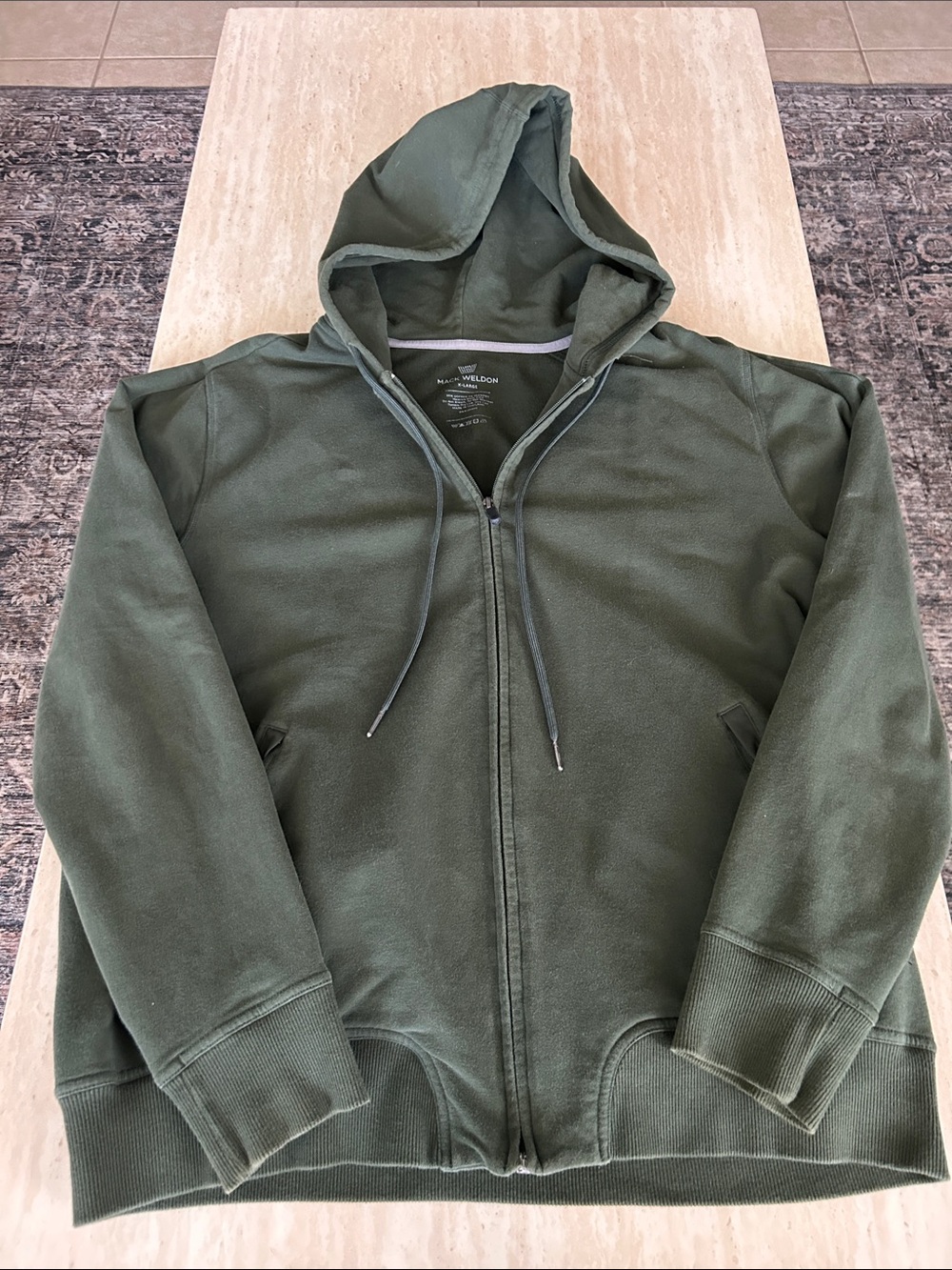 Mack Weldon Olive Green Full‑Zip Hooded Sweater